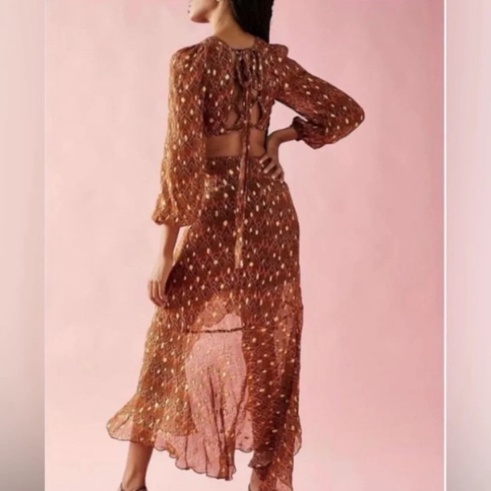 New! Ollari x free people Elana metallic chiffon lace up dress 33261 - Picture 3 of 15
